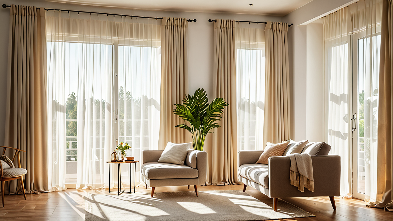 カーテンの掃除をしている様子