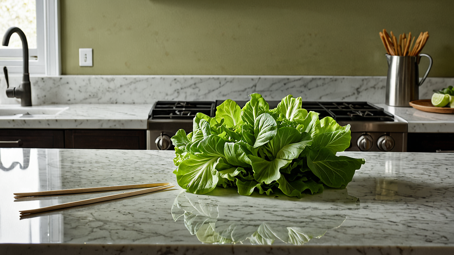 新鮮なレタスの芯と爪楊枝