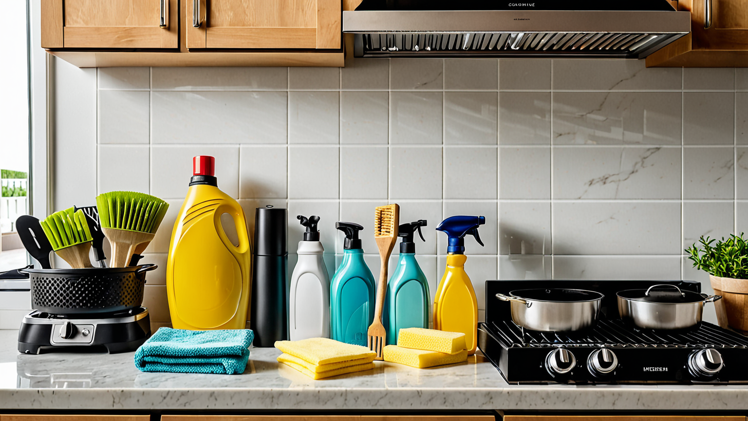 キッチンのグリル掃除用具が並んでいる様子