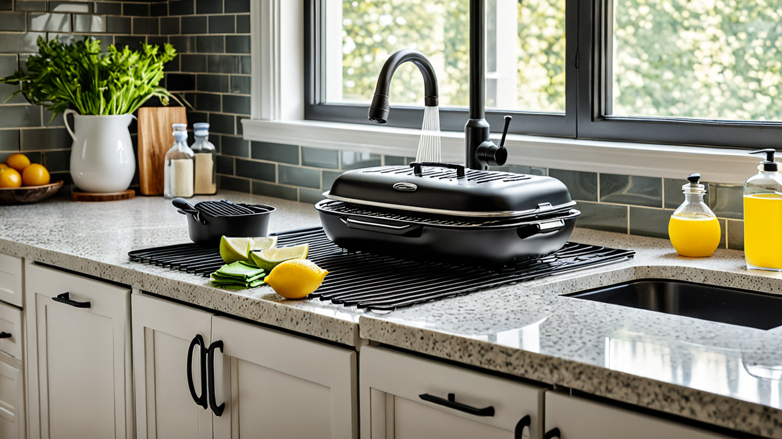 グリルの分解と洗浄手順を示す図