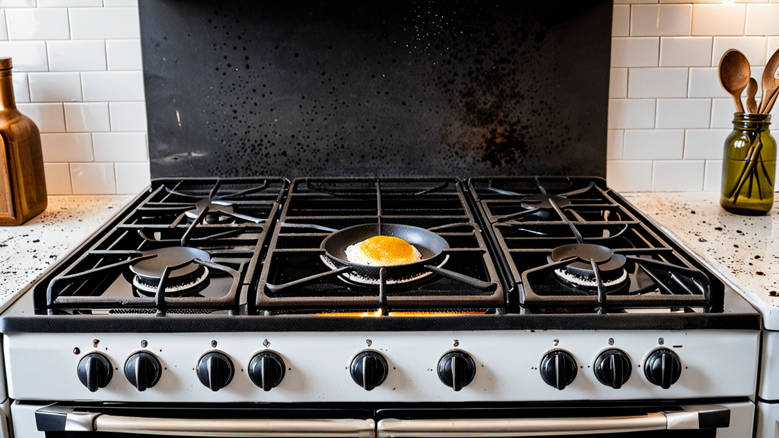 焦げ付きに重曹をかけている様子