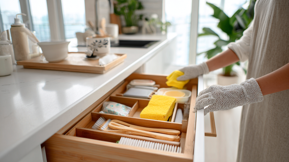 キッチン 引き出し 収納 アイデアを活かした掃除風景