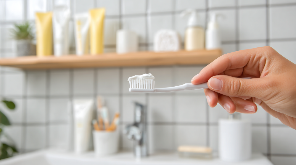 節約した歯磨き粉を使い切る様子