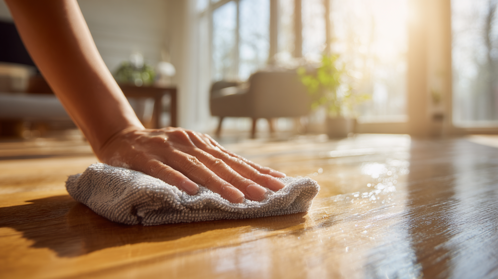 フローリング ワックス 塗り方を実践している様子