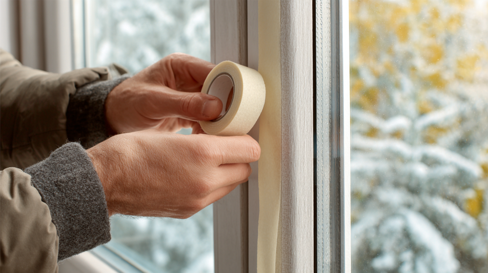冬 窓 冷気 遮断 方法を実践している様子