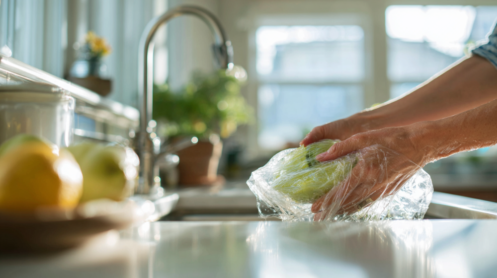 ラップを再利用する様子のイメージ