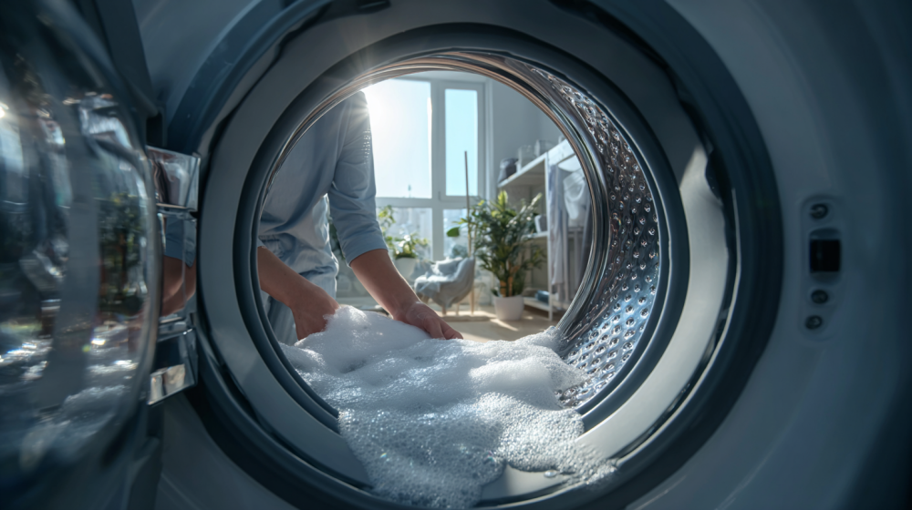 洗濯槽クリーナーで洗濯槽を掃除している様子