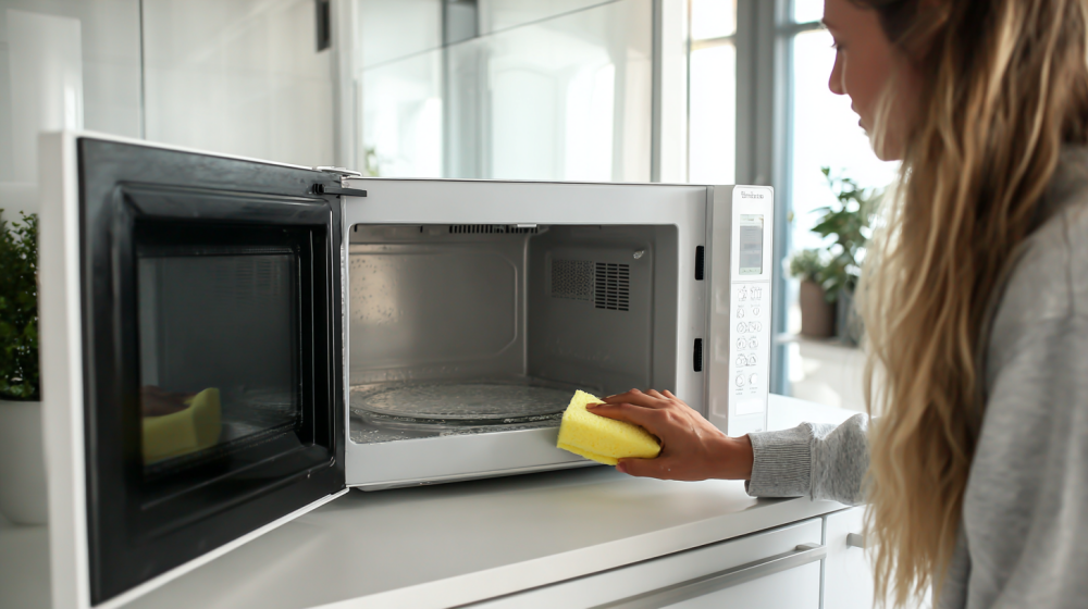 電子レンジ 焦げ付き 落とし方を実践している様子