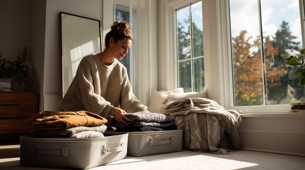 秋の衣替えを効率的に行っている様子