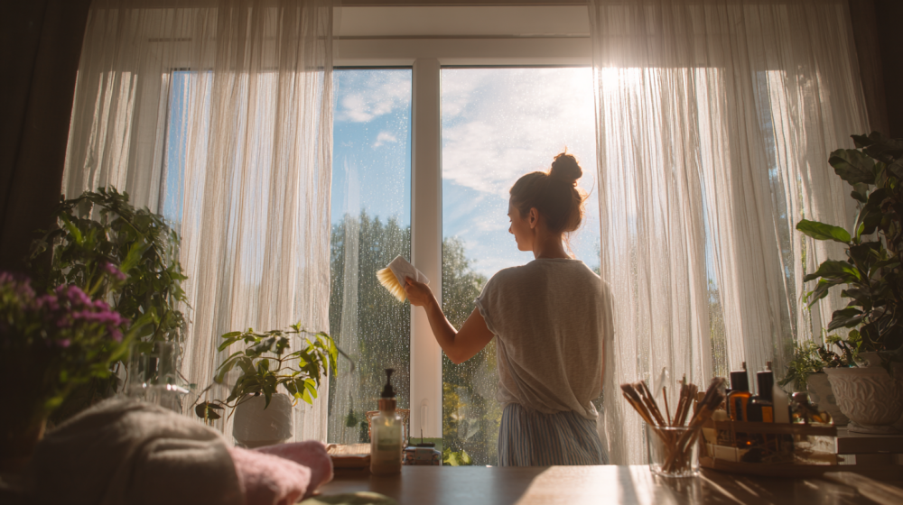 網戸掃除のコツを説明しているイメージ
