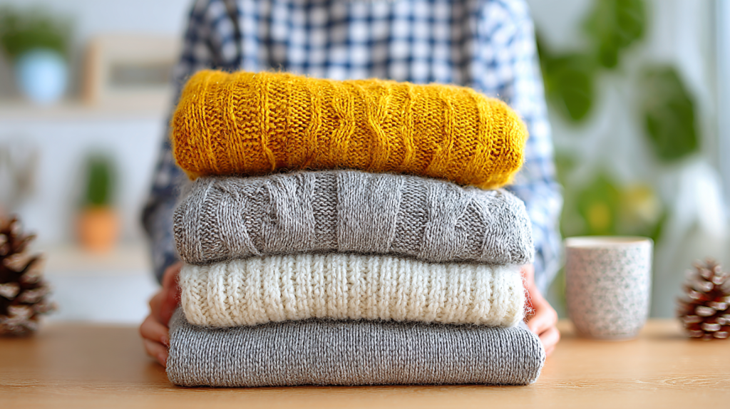 重ね着で静電気を防ぐ様子