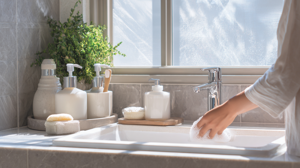 洗面台周りの換気をしている様子