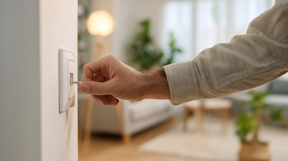 待機電力を節約するためにコンセントを抜く様子