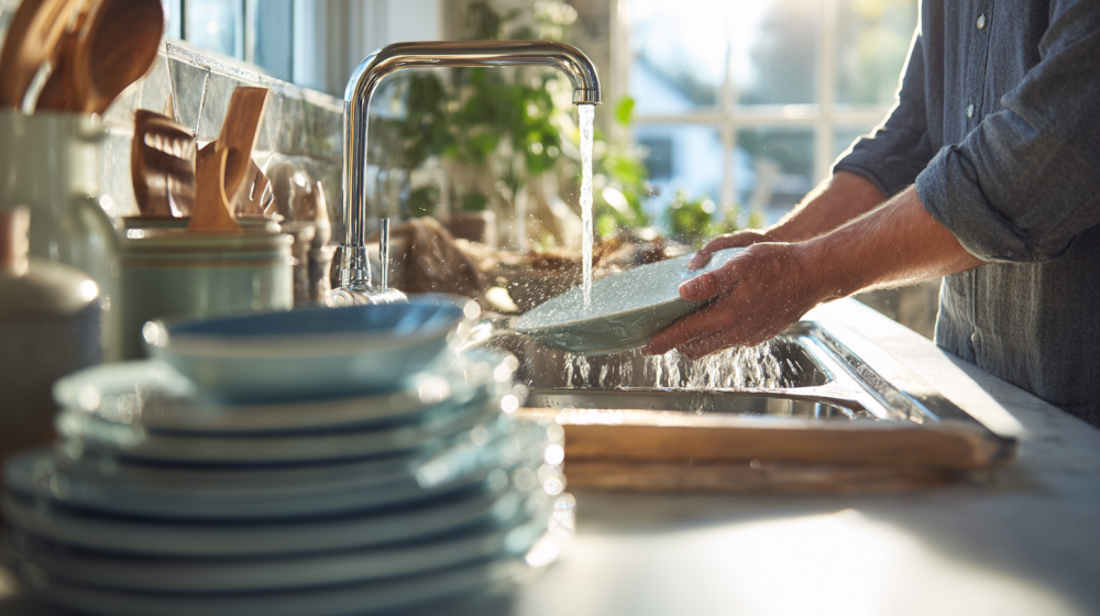 節水グッズを使うキッチンの様子