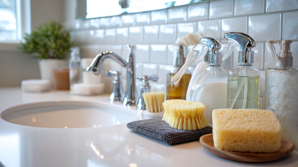 洗面台の掃除用具を置いている様子