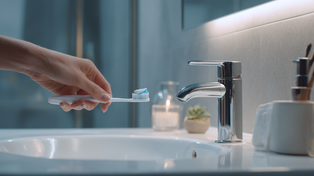 歯磨き粉を適量使って磨く手順を示すイラスト