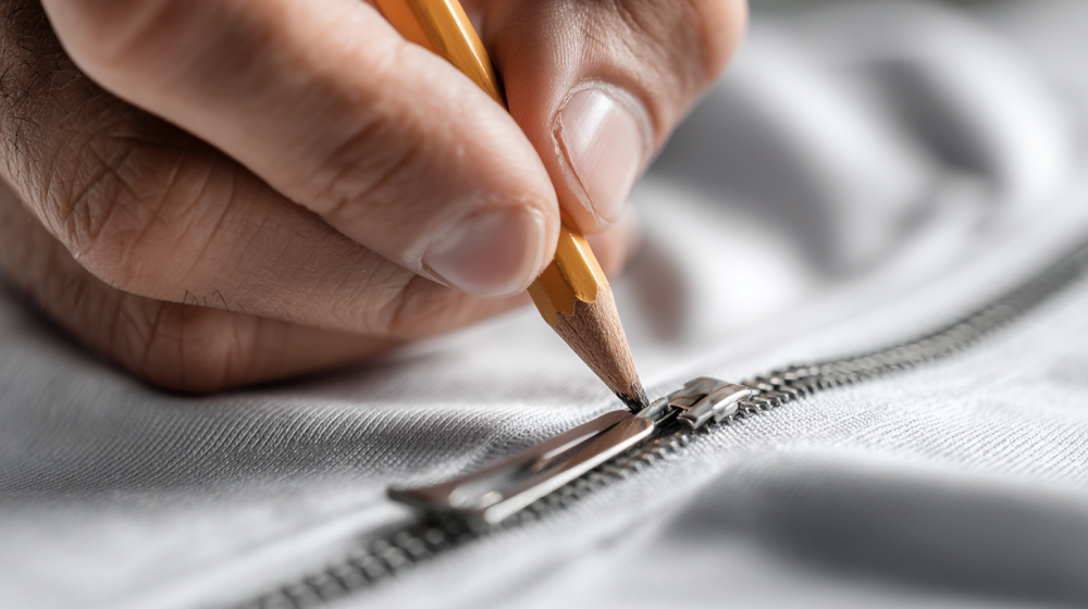 ファスナーのメンテナンスの注意点を示す図