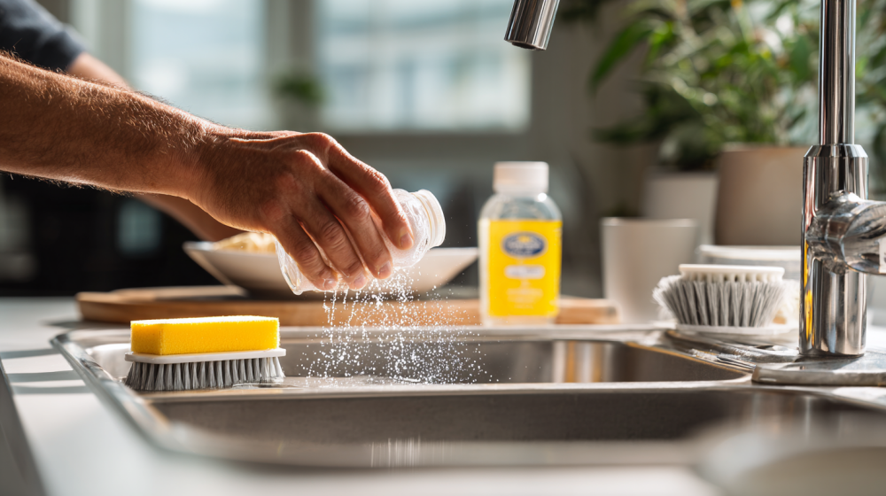 排水口 詰まり 重曹 クエン酸を実践している様子