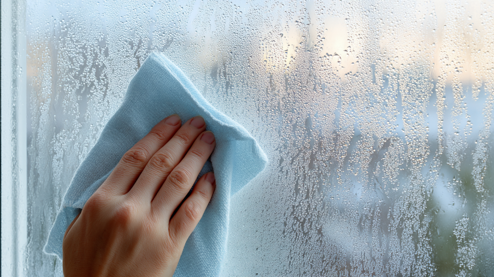 窓の結露が発生している様子