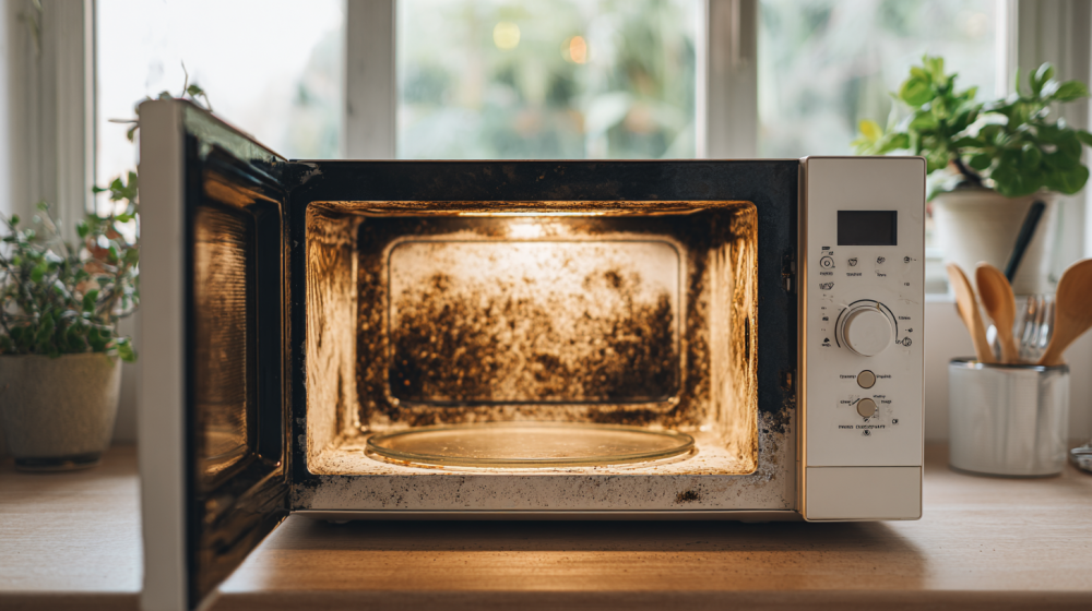 電子レンジの焦げ付き部分の拡大写真