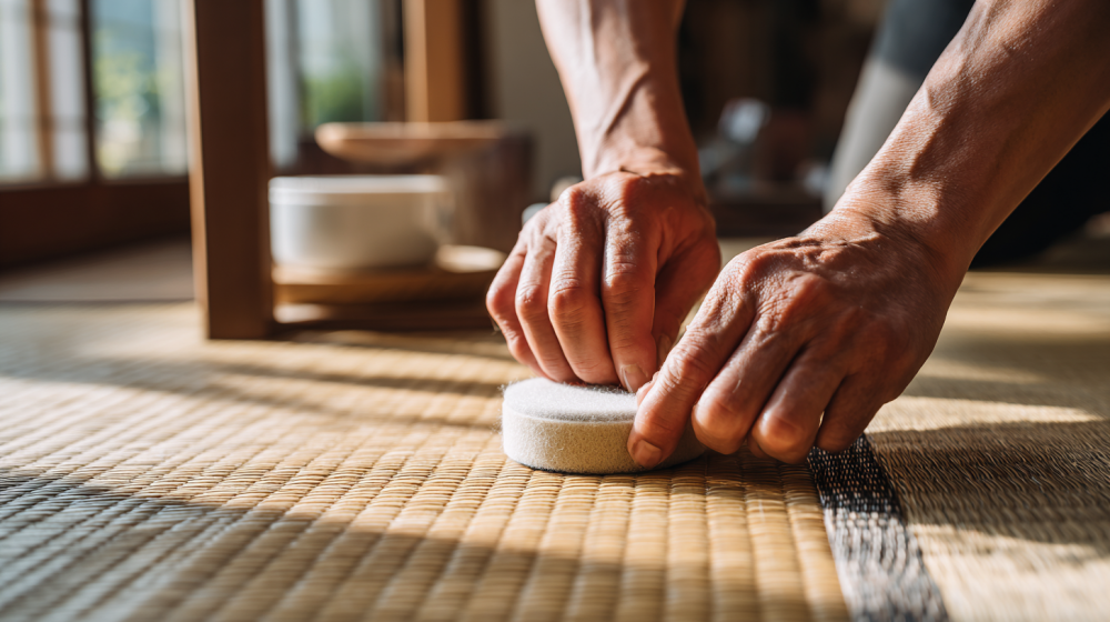 家具の脚にフェルトを貼っている様子