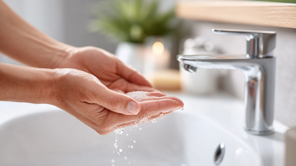 実際にシャンプーの量を減らしている様子