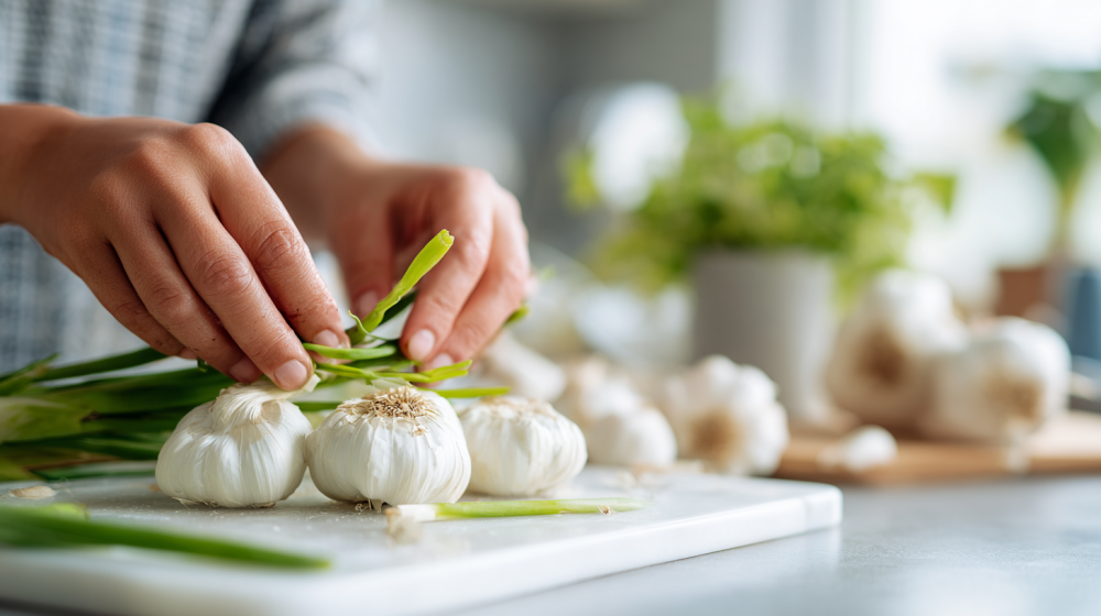 にんにくの芽を簡単に取り除く手順のイメージ