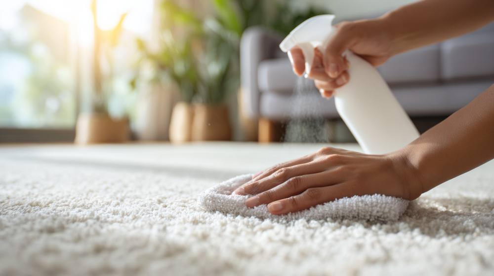 カーペットのシミを掃除している様子