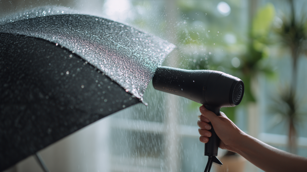 ドライヤーを使って傘の撥水を復活させる手順