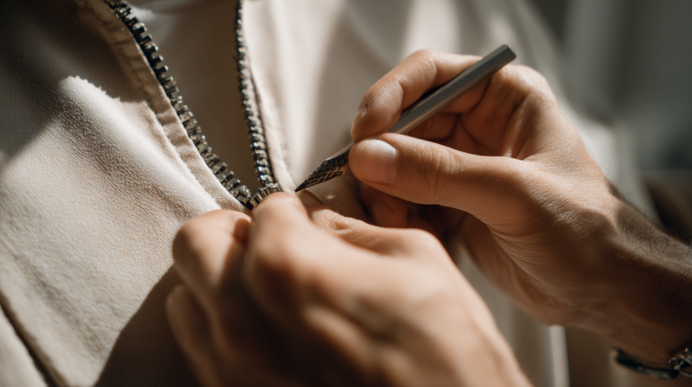 ファスナー 動かない 直し方 鉛筆を実践している様子