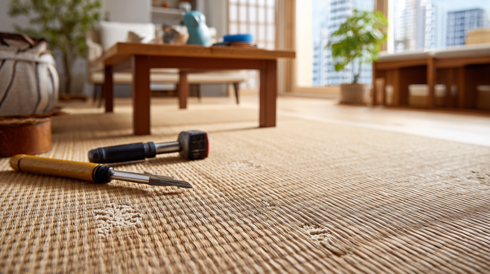 畳のへこみの状態と家具の跡