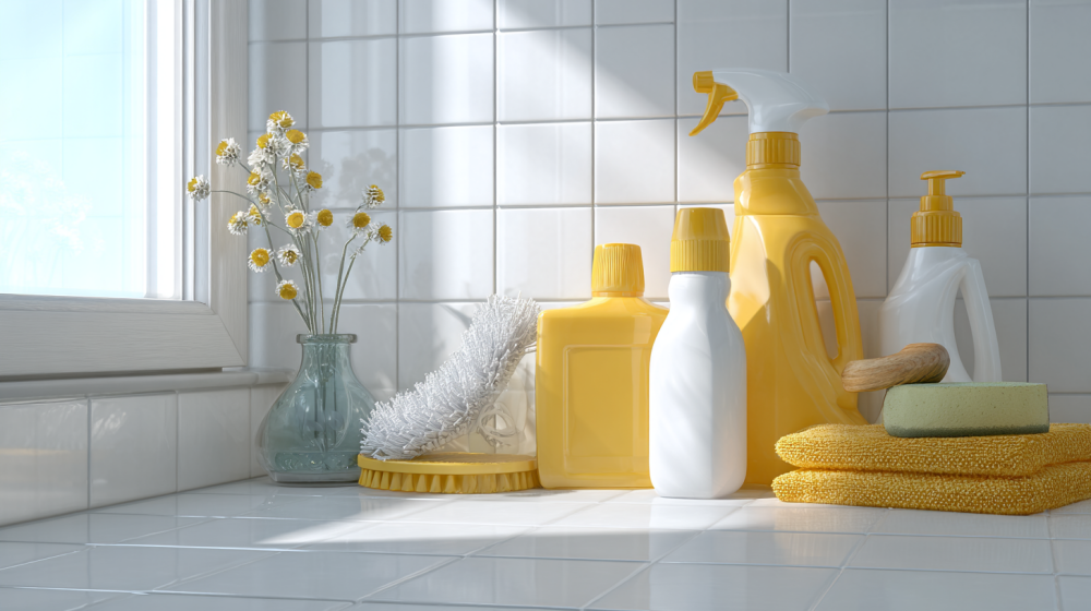 トイレ掃除に使う道具と洗剤の写真