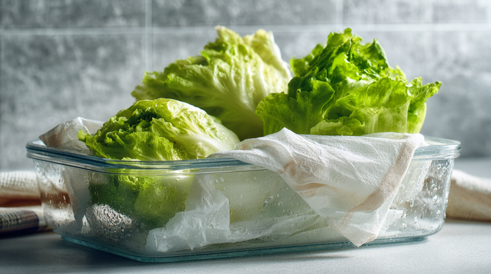 新鮮なレタスを保存している様子