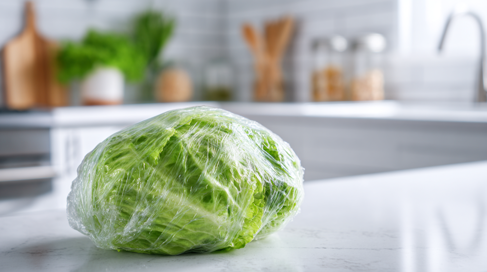 冷凍用にラップで包まれたレタス