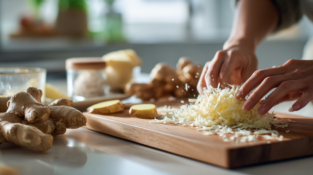 しょうがを冷凍保存しすりおろしている様子