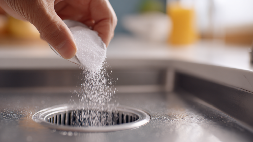 排水口の予防掃除をしている様子