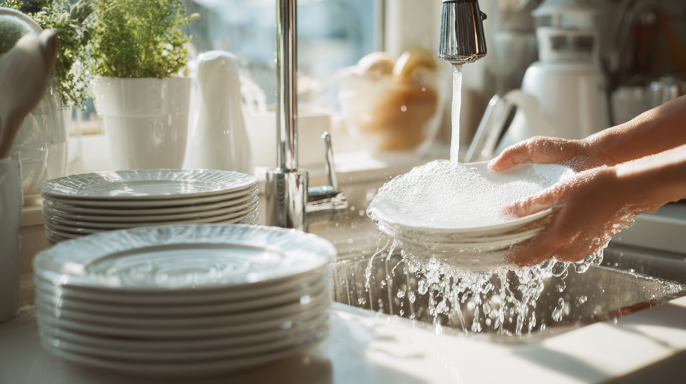 節水しながら食器を洗う手順のイメージ