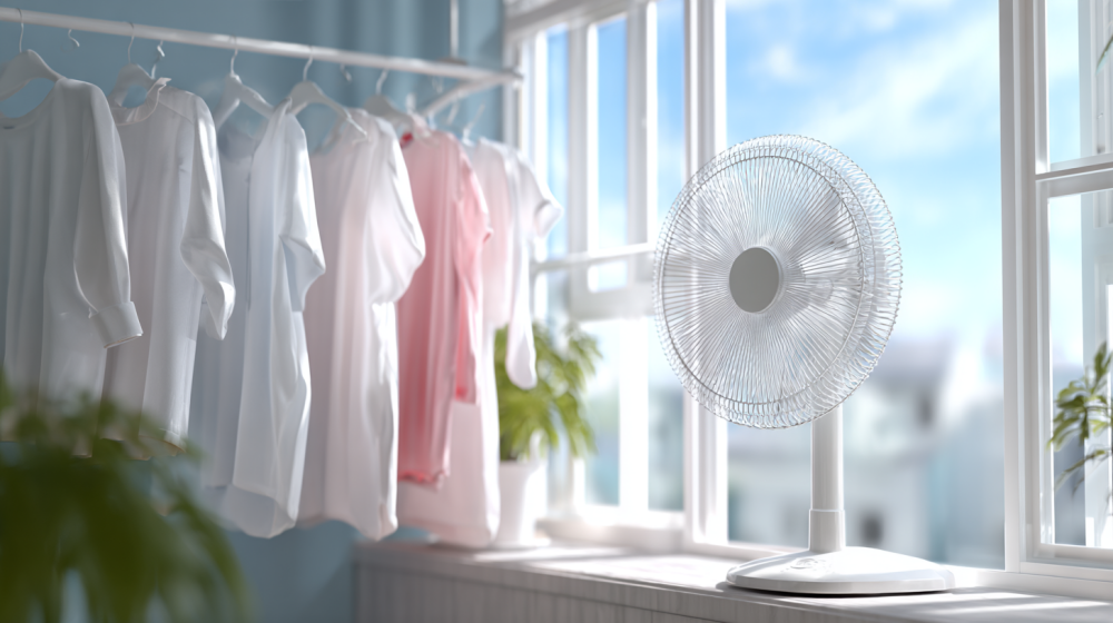 部屋干しの換気と湿度管理のイメージ