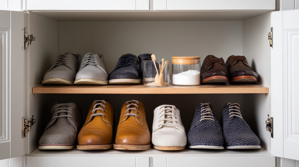 靴箱 臭い 消す 重曹の効果を示すイメージ