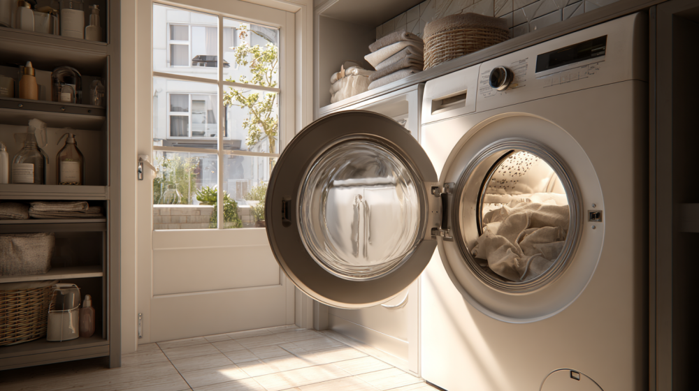 洗濯機のフタを開けて乾燥させる様子