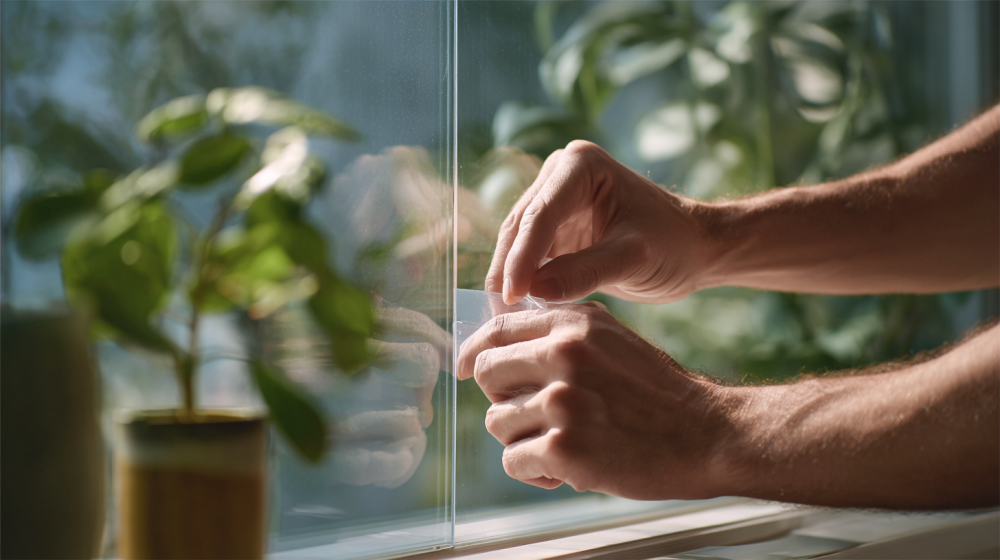 台風 窓 対策 テープ 貼り方の手順を示した図解