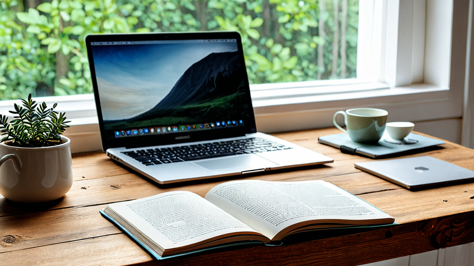 本やパソコンで情報収集する様子