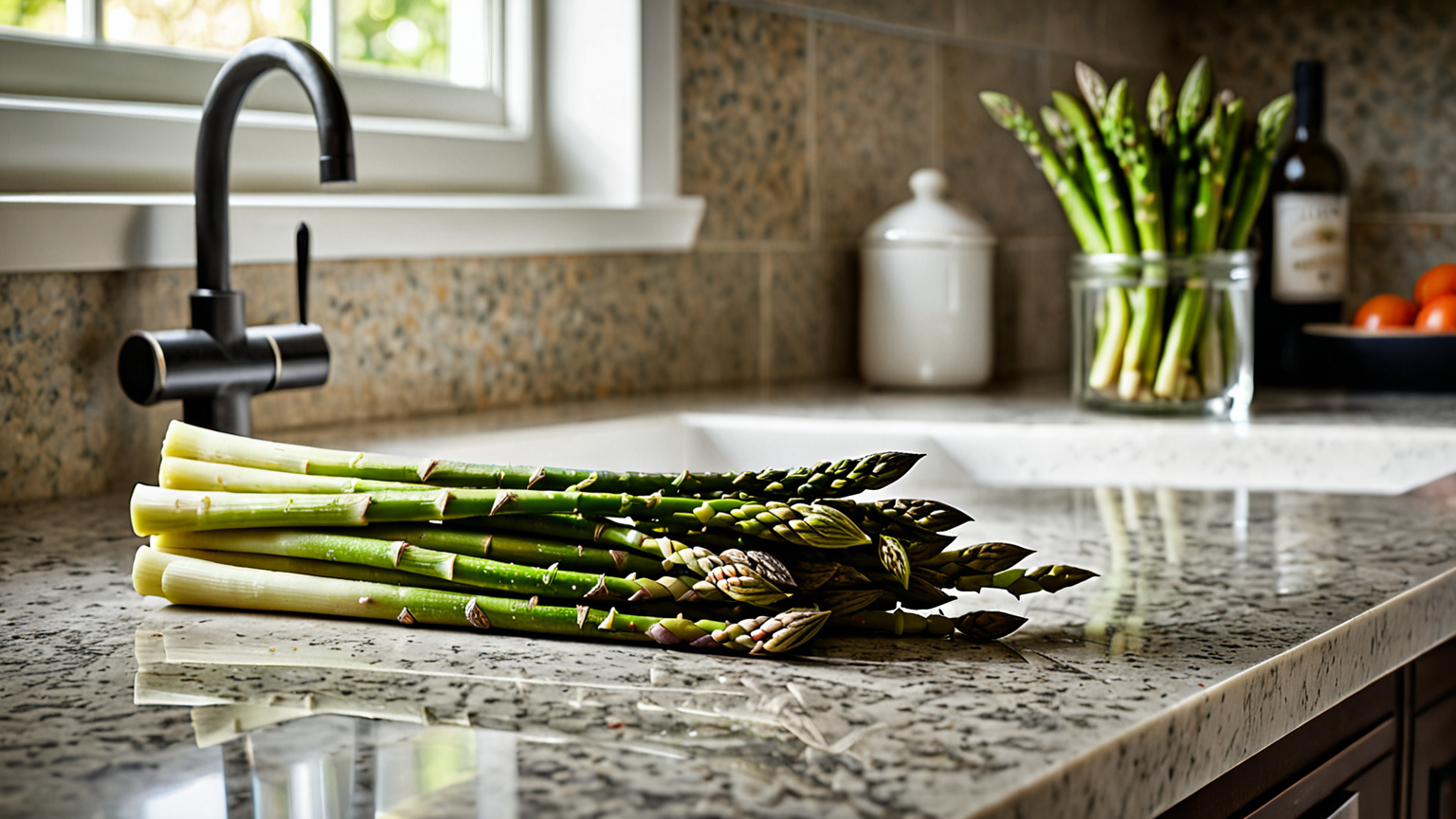 アスパラの皮をピーラーでむいている写真