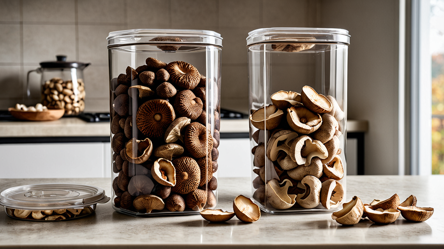 干ししいたけのパッケージと保存容器