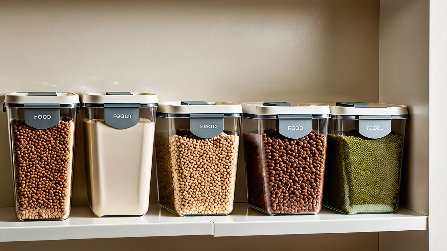清潔に並べられたドッグフード保存容器