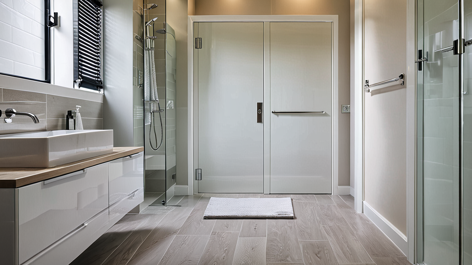 浴室ドア下掃除の手順を示すイラスト