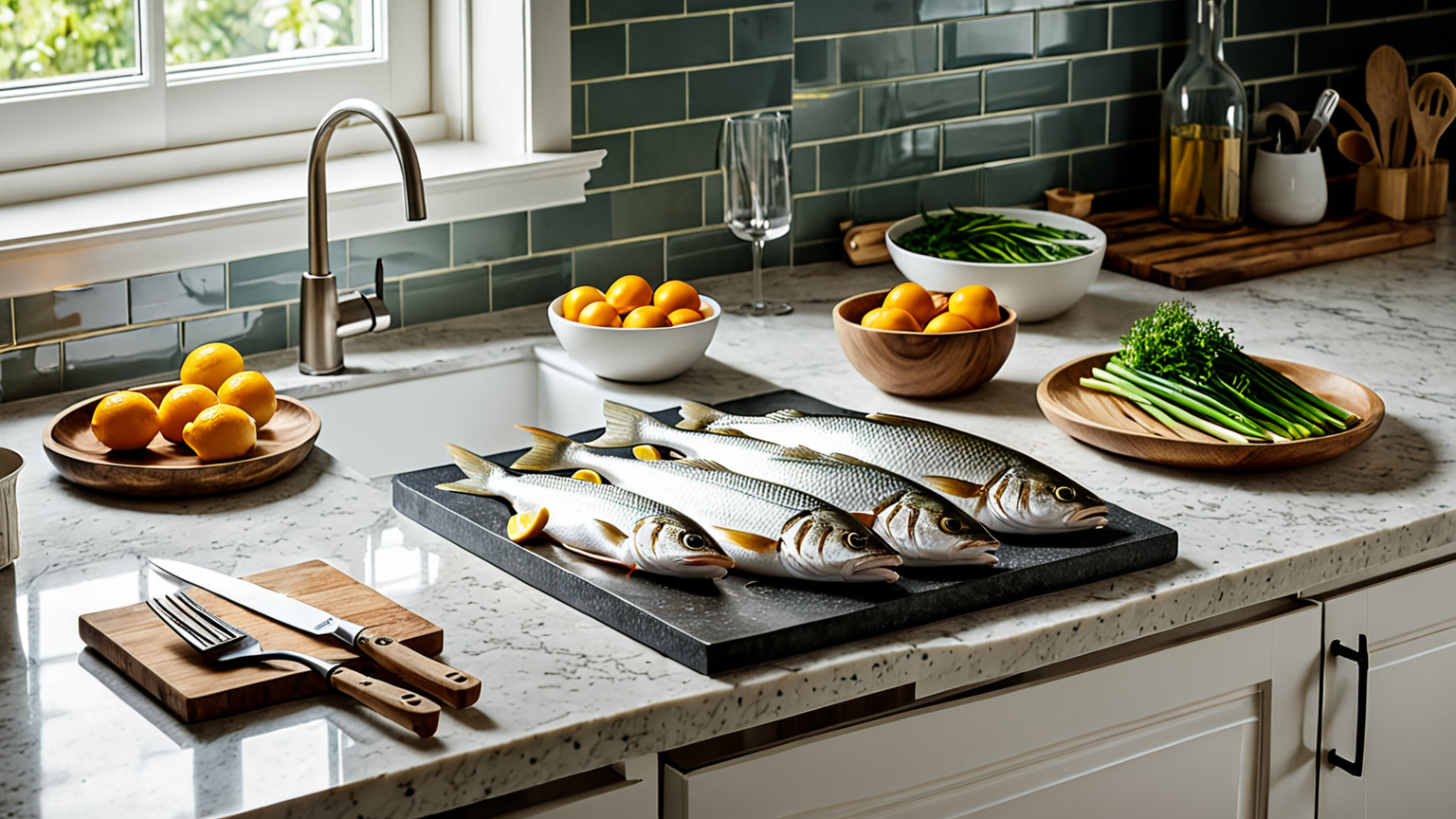 キッチンで魚を扱うイメージ