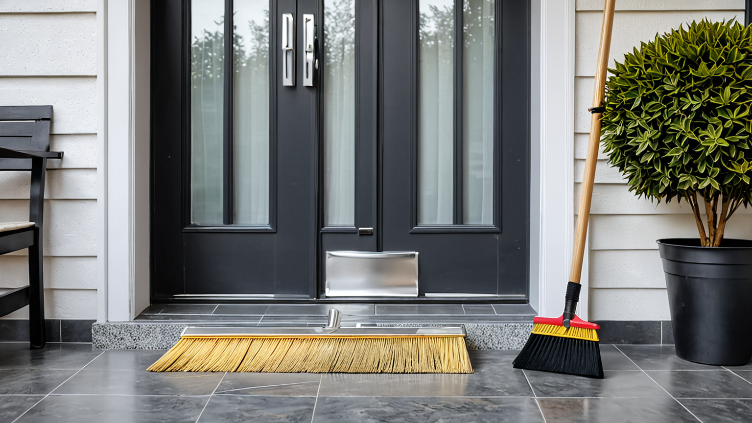 アルミ玄関ドアと掃除用具の準備