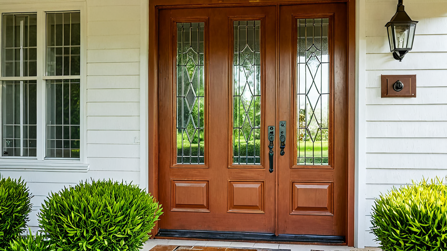 サビ取り剤で玄関ドアを掃除する様子