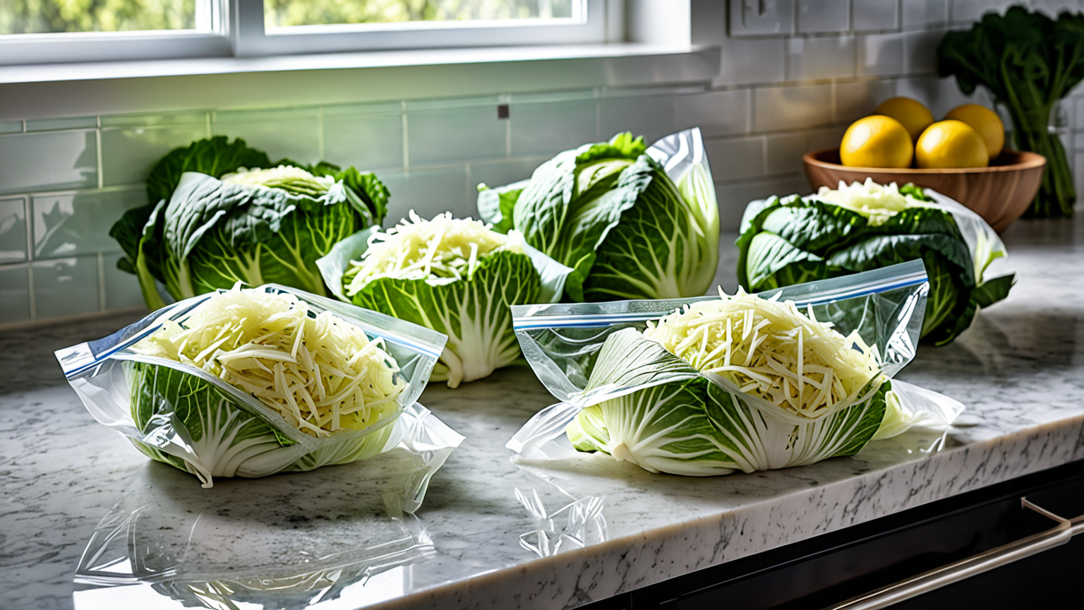 冷凍保存用にパックされた千切りキャベツ